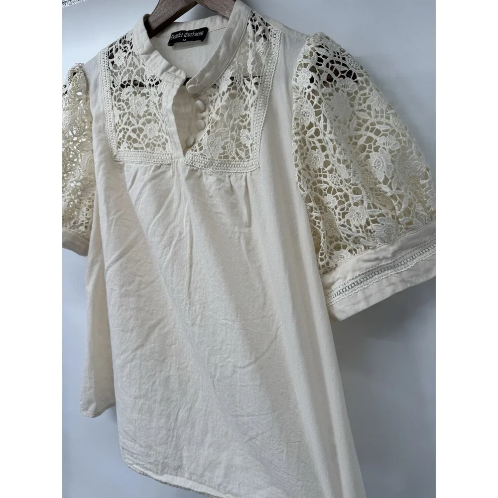 Scarlett‎ Darkness M open knit crochet Blouse Smocked Peasant Poet cottage fairy